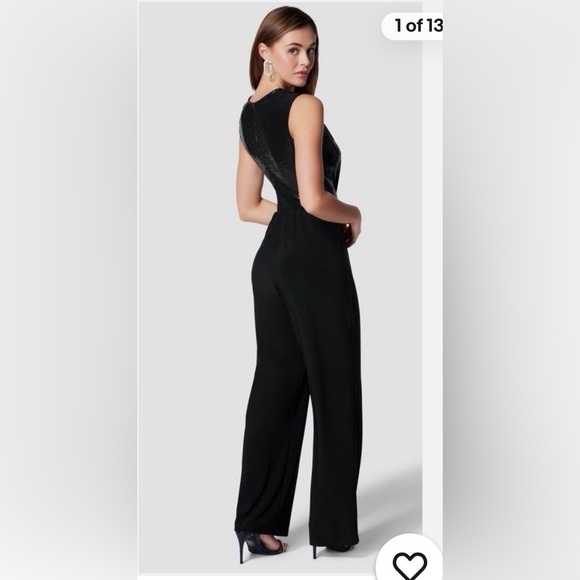 Black Sequined Disco Dot Wrap Tie Jumpsuit - Picture 7 of 8